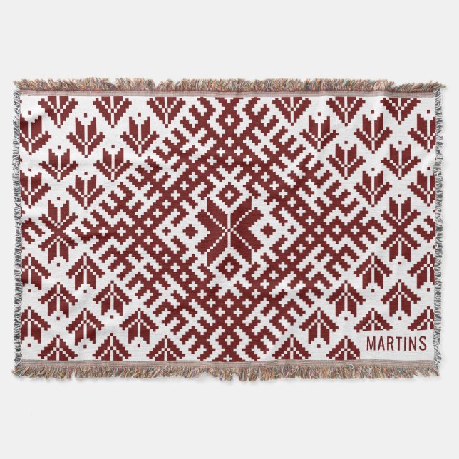 Latvian traditional Auseklis design Throw Blanket (Front)