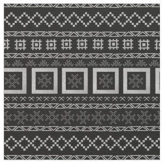 Latvian Traditional Symbols on Mudcloth Black Fabric