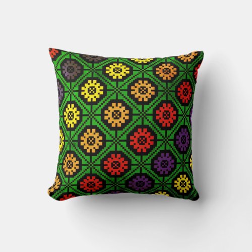 Latvian Vintage folk art pattern with flowers Throw Pillow