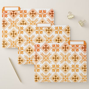 Latvian Vintage orange and white folk art pattern File Folder