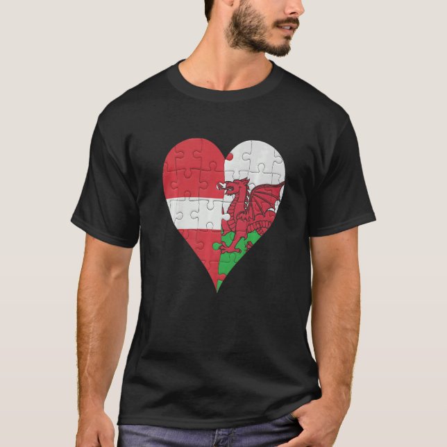 Latvian Welsh Flag Heart T-Shirt (Front)