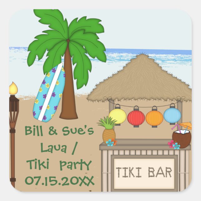Laua / Tiki  party  Favor stickers (Front)