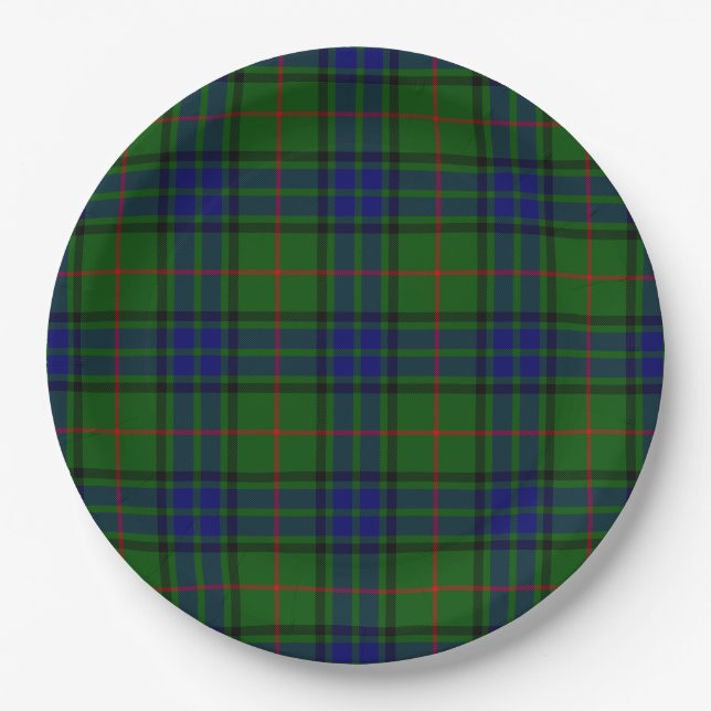 Lauder tartan blue green plaid paper plates (Front)