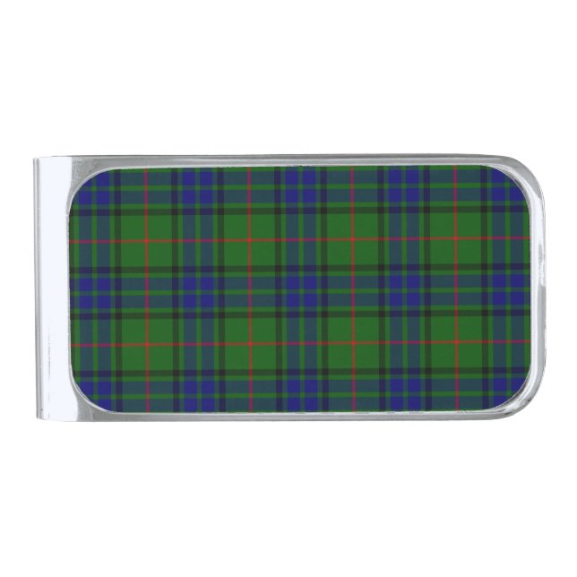 Lauder tartan blue green plaid silver finish money clip (Front)