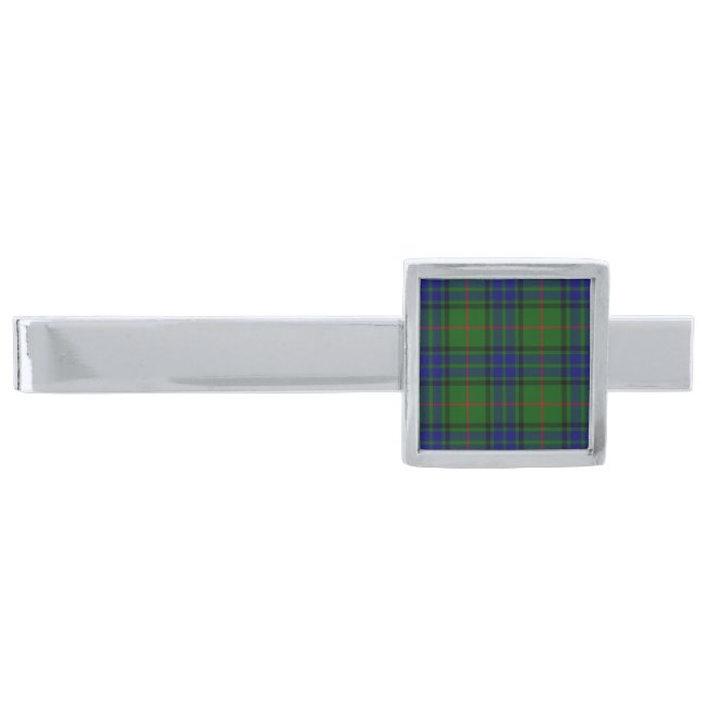 Lauder tartan blue green plaid silver finish tie clip (Front)