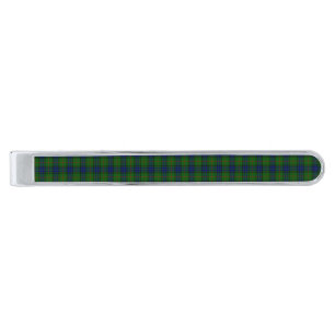 Lauder tartan blue green plaid silver finish tie clip