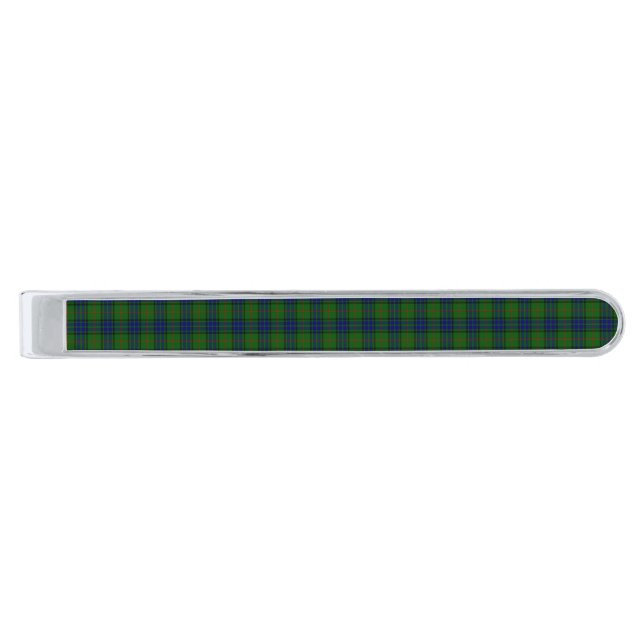 Lauder tartan blue green plaid silver finish tie clip (Front)