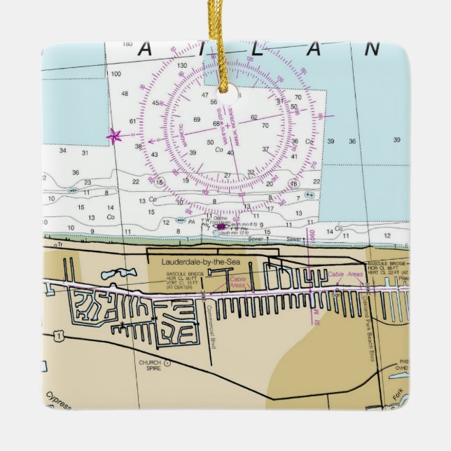 Lauderdale By The Sea Nautical Chart Ceramic Ornament (Front)