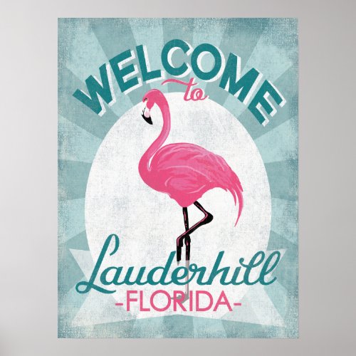 Lauderhill Florida Pink Flamingo Retro Poster