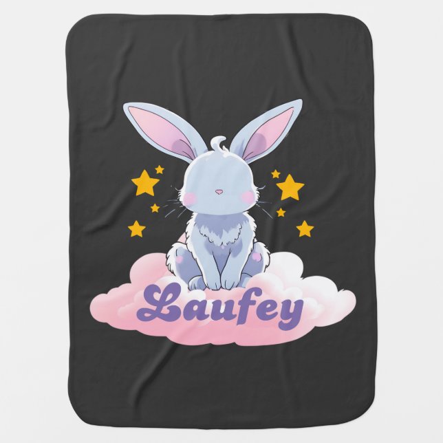 "Laufey Bunny on a Cloud with Stars - Cute Design" Baby Blanket (Front)