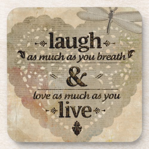 Laugh As Much AsYou Breathe Mindfulness Quote Gift Drink Coaster