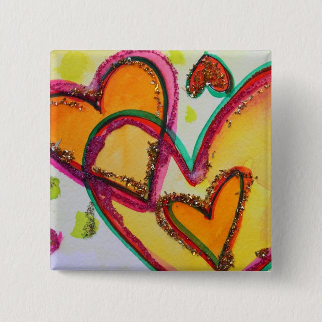 Laugh Hearts Connect Art Buttons or Lapel Pins (Front)