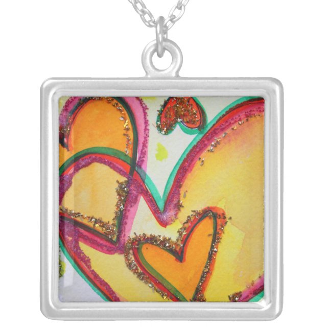 Laugh Hearts Connect Silver Necklace Jewelry Charm (Front)