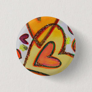 Laugh Hearts Crossing Art Buttons or Lapel Pins