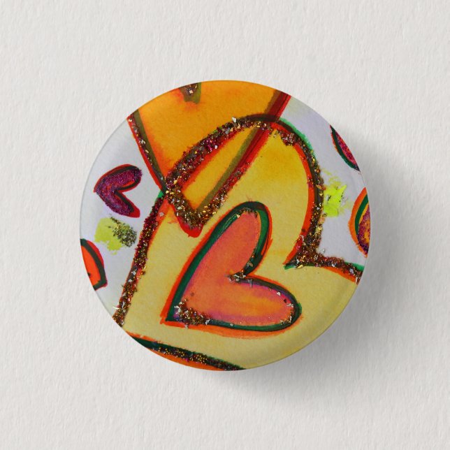 Laugh Hearts Crossing Art Buttons or Lapel Pins (Front)