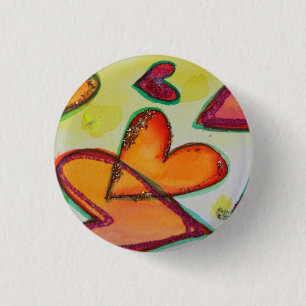 Laugh Hearts Flying Art Buttons or Pins Jewelry