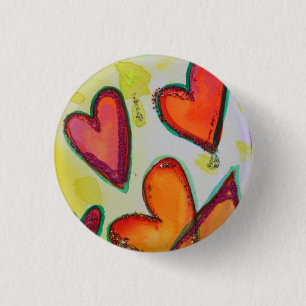 Laugh Hearts Flying Art Buttons or Pins Jewelry
