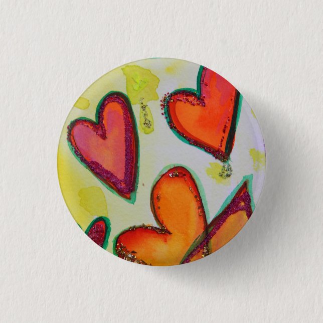 Laugh Hearts Flying Art Buttons or Pins Jewelry (Front)