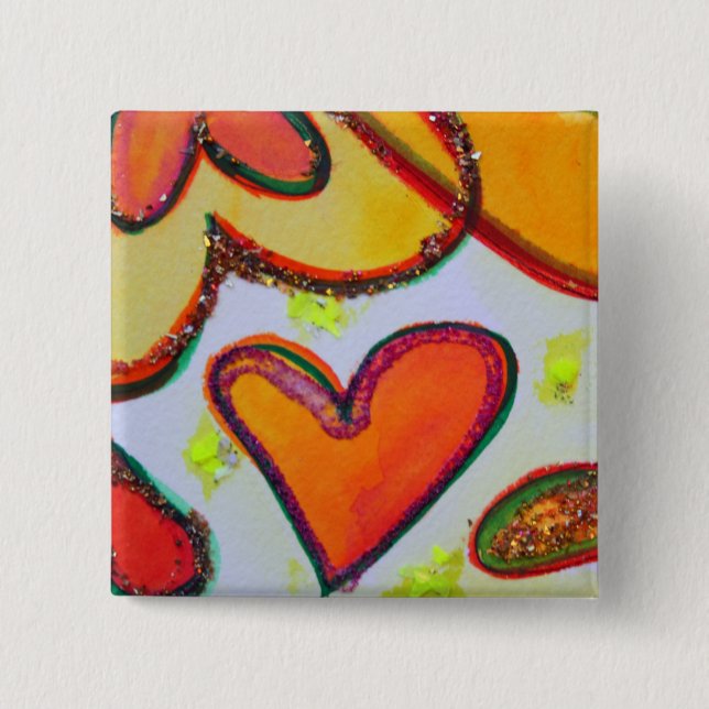 Laugh Hearts Garden Art Buttons or Lapel Pins (Front)