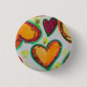Laugh Hearts Pink Bliss Art Buttons or Lapel Pins