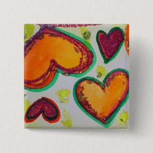 Laugh Hearts Pink Bliss Art Buttons or Lapel Pins