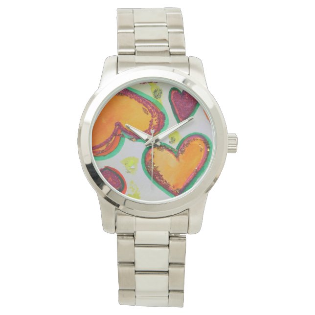 Laugh Hearts Pink Bliss Colorful Art Custom Watch (Front)