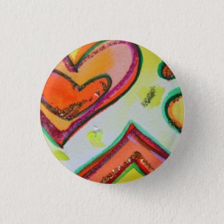 Laugh Two Hearts Art Buttons or Lapel Pins