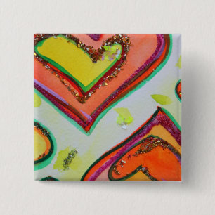 Laugh Two Hearts Art Buttons or Lapel Pins