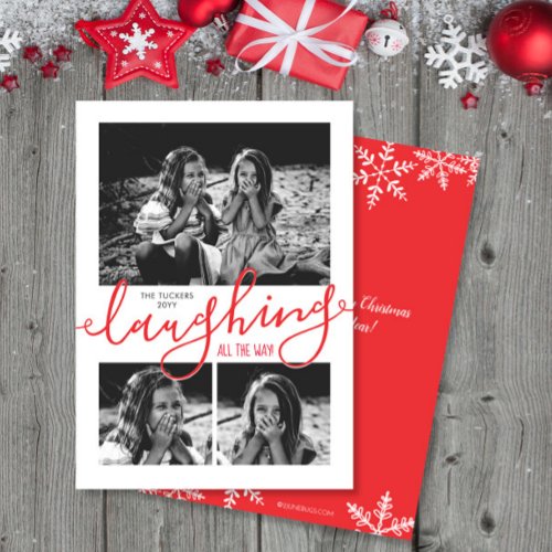 Laughing All the Way 3_Photo Snow Red Christmas Holiday Card
