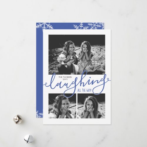 Laughing All the Way 3_Photo Snowy Blue Christmas Holiday Card