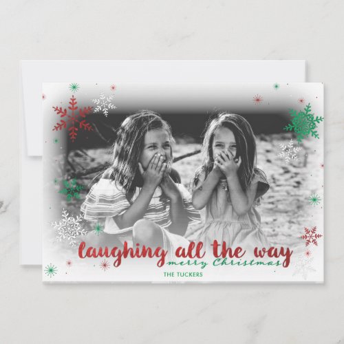 Laughing All the Way Foil Snowflakes Full Photo Holiday Card