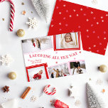 Laughing all the way fun photo collage Christmas Holiday Card<br><div class="desc">Celebrate the season with this festive and cheerful Christmas card that showcases your families happy moments. It has a red, pink and white color scheme and features the catchy phrase “LAUGHING ALL THE WAY” that reflects the joy of the holiday season. The card is personalized with your family name and...</div>