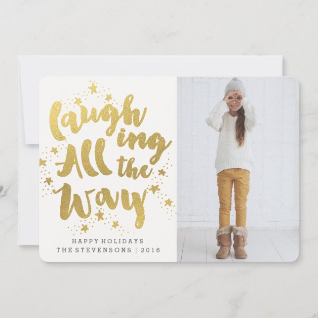 LAUGHING ALL THE WAY | GOLDEN HOLIDAY PHOTO CARD (Front)