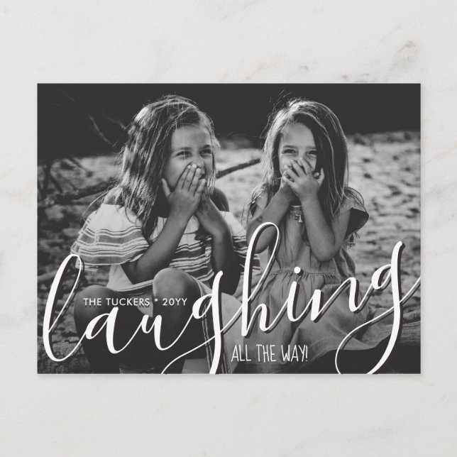 Laughing All the Way Merry Christmas Red Photo Postcard (Front)