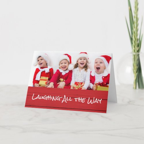 Laughing All the Way Photo Christmas Card with Red