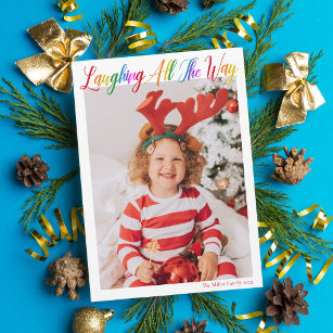 Laughing All The Way Rainbow Kids Christmas Photo Holiday Card