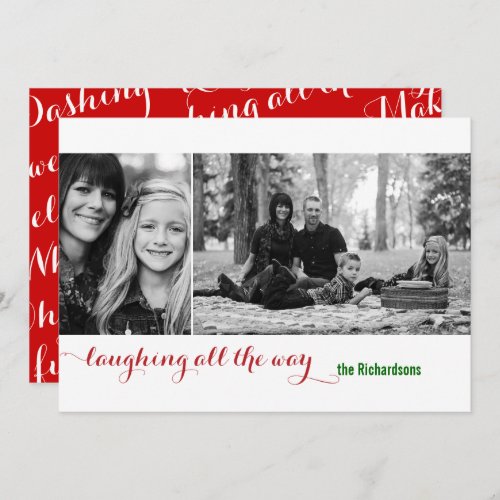 Laughing all the Way Red 2 Photo Holiday Card