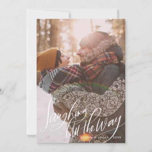 Laughing All the Way Script Christmas Photo Card