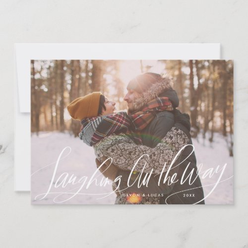 Laughing All the Way Script Christmas Photo Card