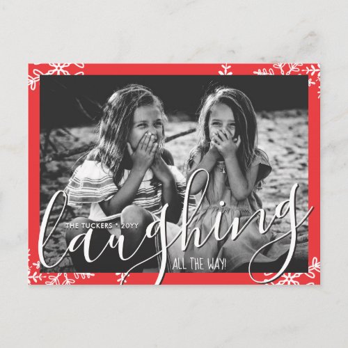 Laughing All the Way Snowflake Christmas Red Photo Postcard
