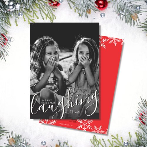 Laughing All the Way Snowflakes Red Christmas Holiday Card