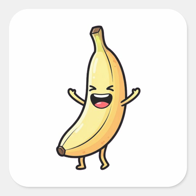 Laughing Banana – Cute Kawaii Illustration Square Sticker (Front)