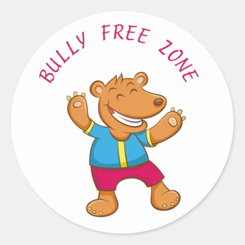 Laughing Bear Bully Free Zone Classic Round Sticker