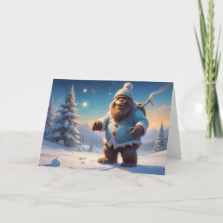 Laughing Bigfoot in the Snow Holiday Card