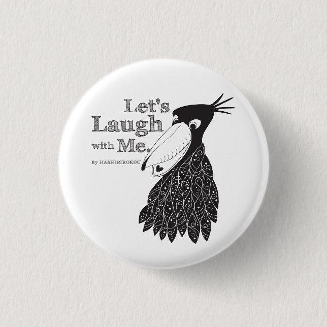 Laughing Black White Stork Button (Front)