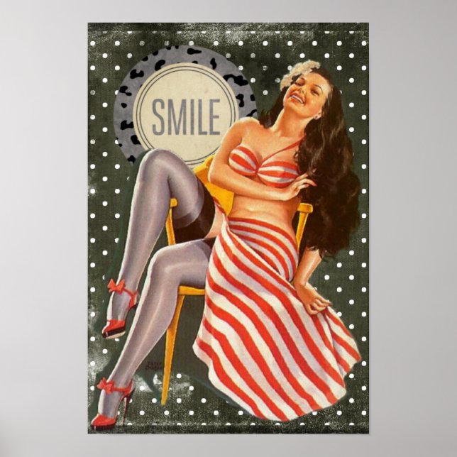 Laughing Brunette Pin-up Girl Poster (Front)