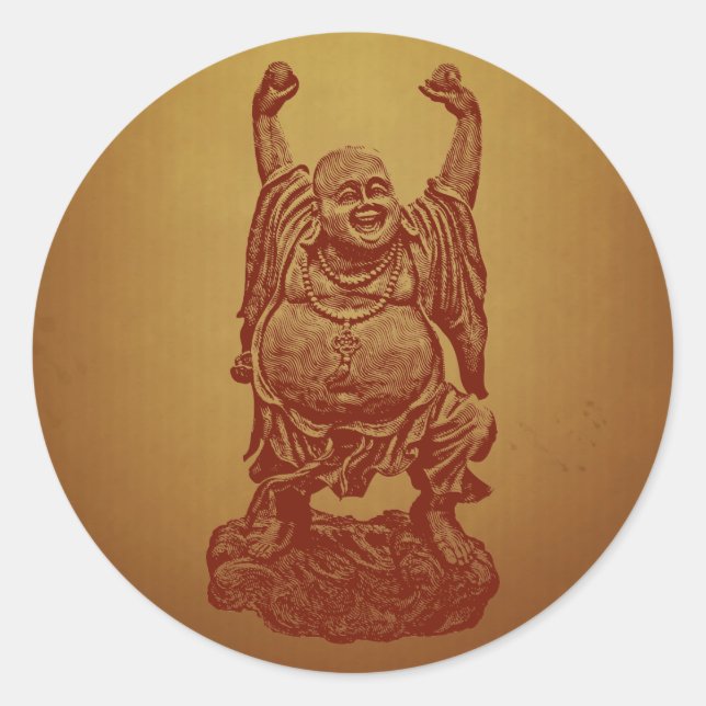Laughing Buddha (dark red) Classic Round Sticker (Front)