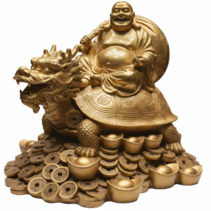 Laughing Buddha Riding Dragon Turtle Tortoise 2D Cutout