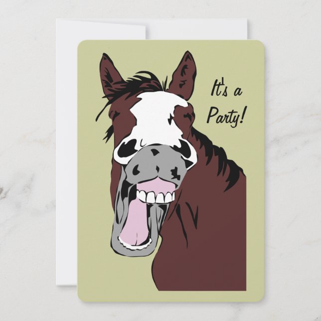 Laughing Cartoon Horse Birthday Custom Invite (Front)
