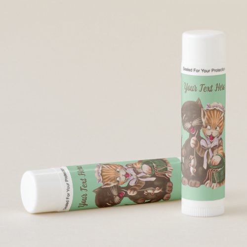 Laughing Cat Couple Sharing Rats Mint Green Lip Balm